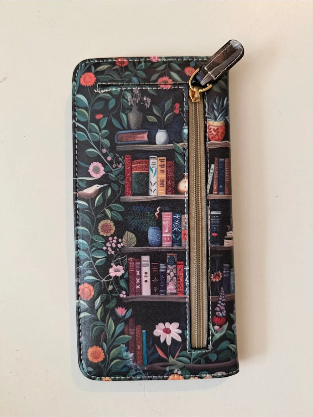 Floral Bookshelf Zip Wallet - Black Multi NWOT